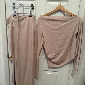 Zara Two-Piece Long Sleeve Knit Set in Light Blush